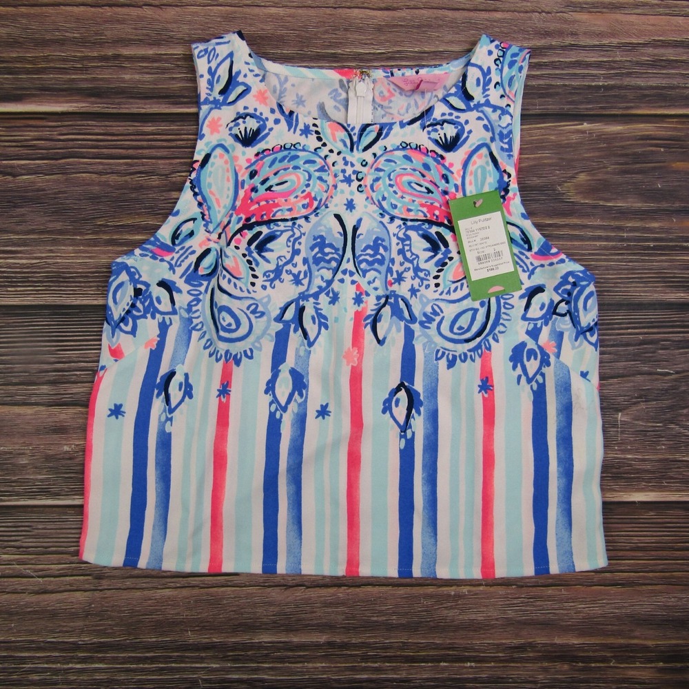 Lilly Pulitzer NEW Donna Womens 2 White Blue Striped Tank TOP ONLY